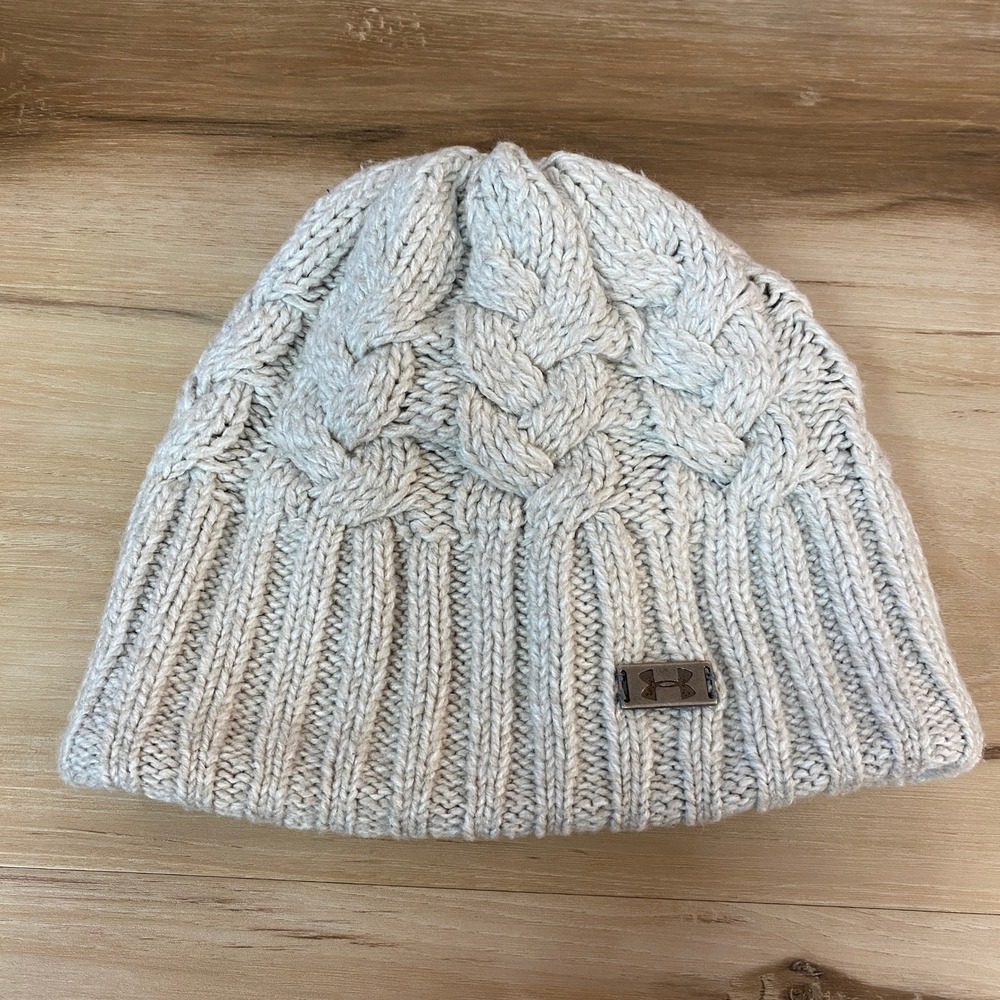 Under Armour Women's Knit Beanie Hat Cable Knit Gray OSFA Fleece Lined